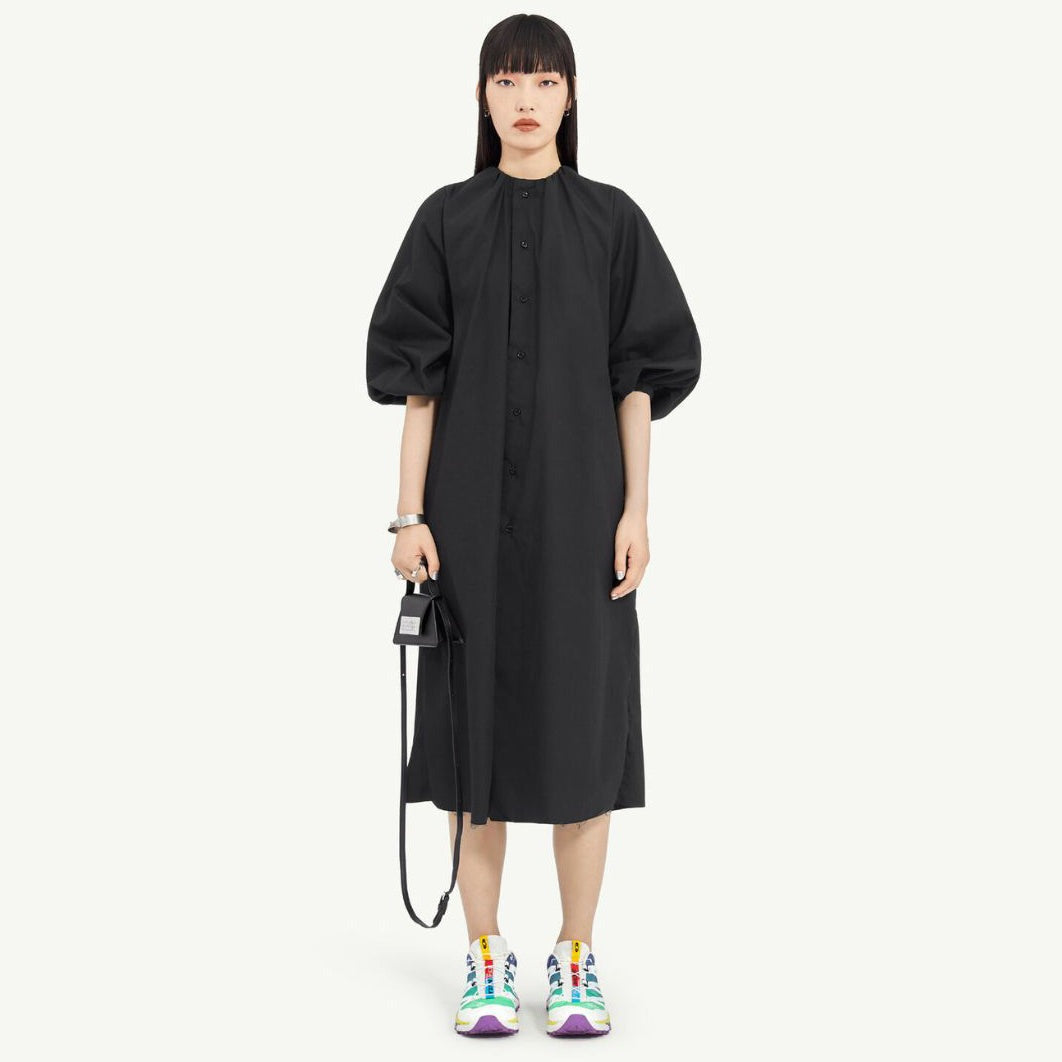 MM6 Gathered Neck Poplin Shirt Dress in Black, size 36 (fits XS/S)