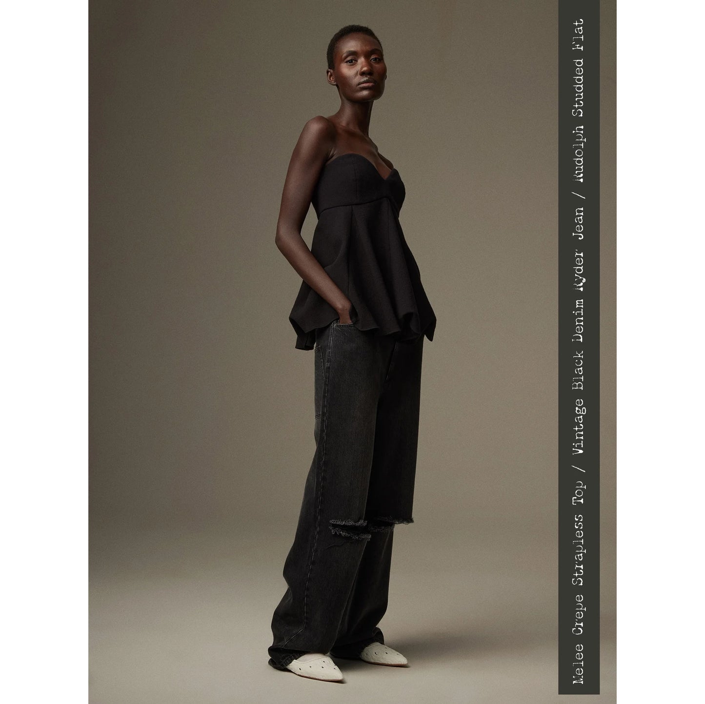 Tibi Melee Crepe Strapless Top in Black, size 6