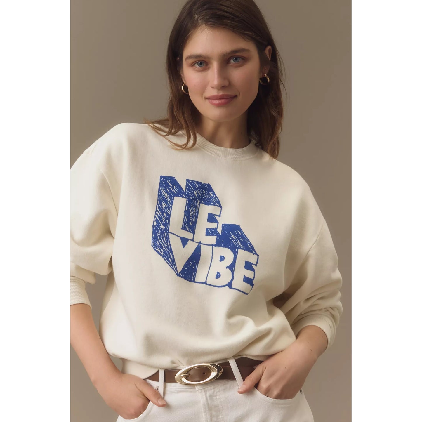 Clare V "Le Vibe" Oversized Sweatshirt in Ivory, size XS