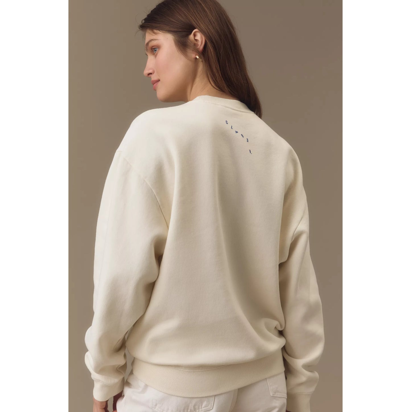 Clare V "Le Vibe" Oversized Sweatshirt in Ivory, size XS