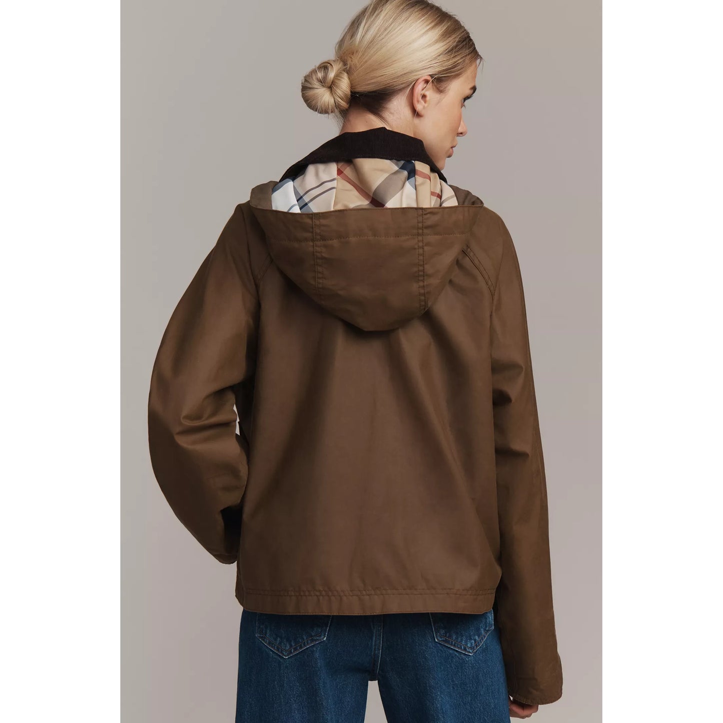 Barbour "Myla" Waxed Duffle Jacket in Brown, size 4US/8UK