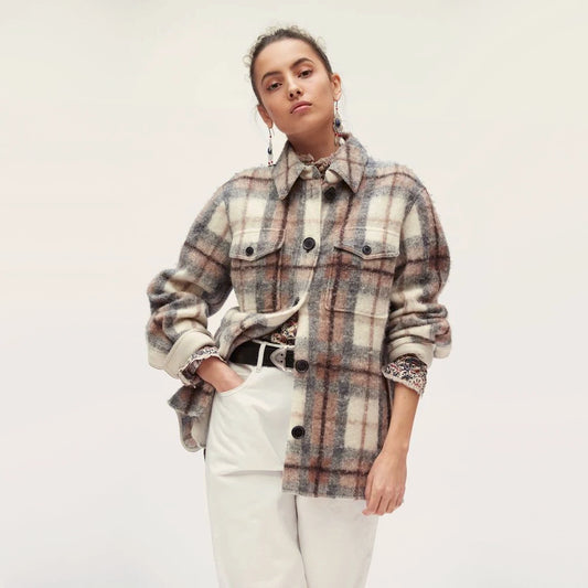 Isabel Marant Etoile "Gastoni" Plaid Shacket in Grey/Beige, size 36 (size XS/S)