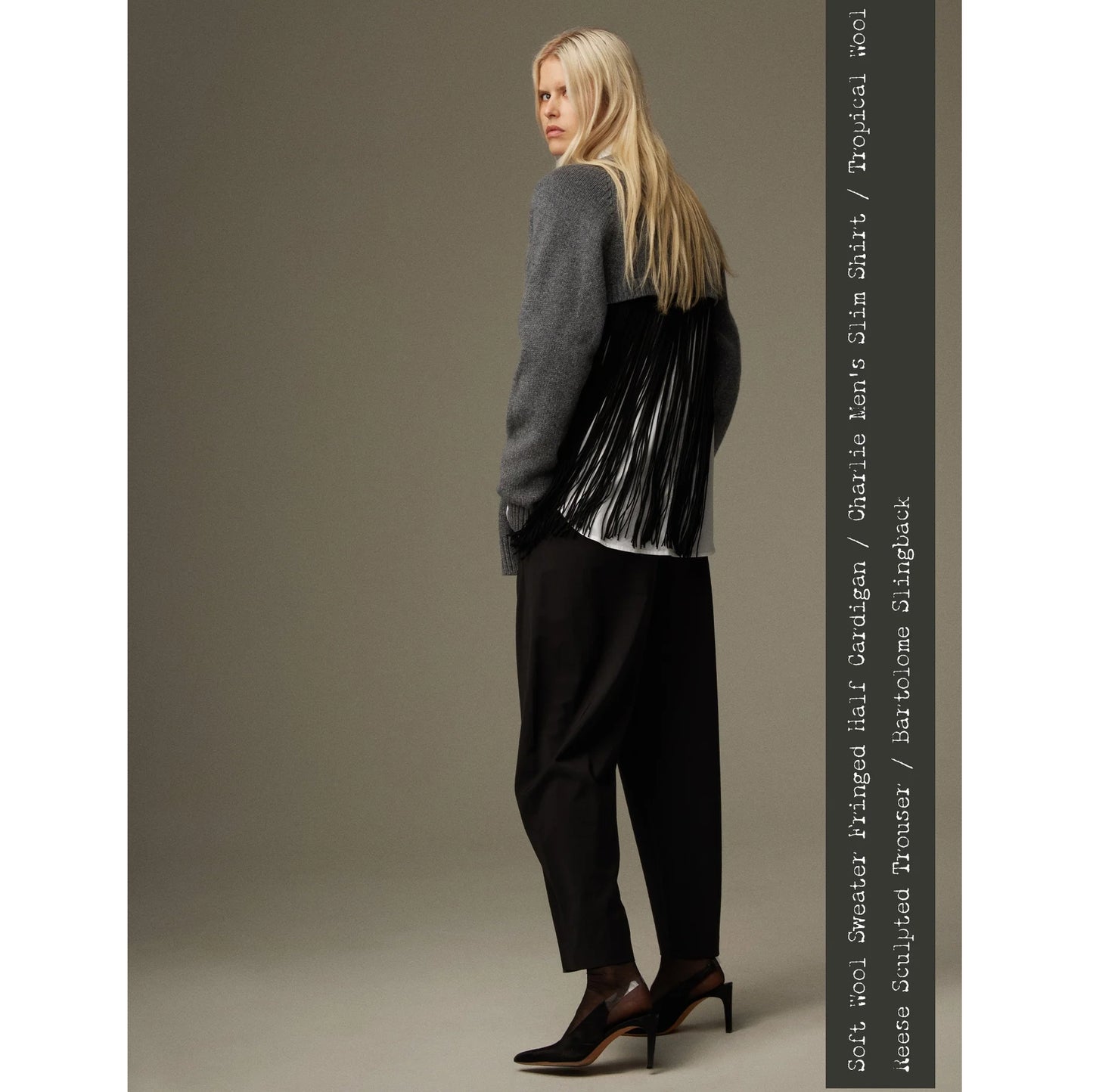 Tibi Soft Sweater Fringed Half Cardigan in Grey/Black, size S/M