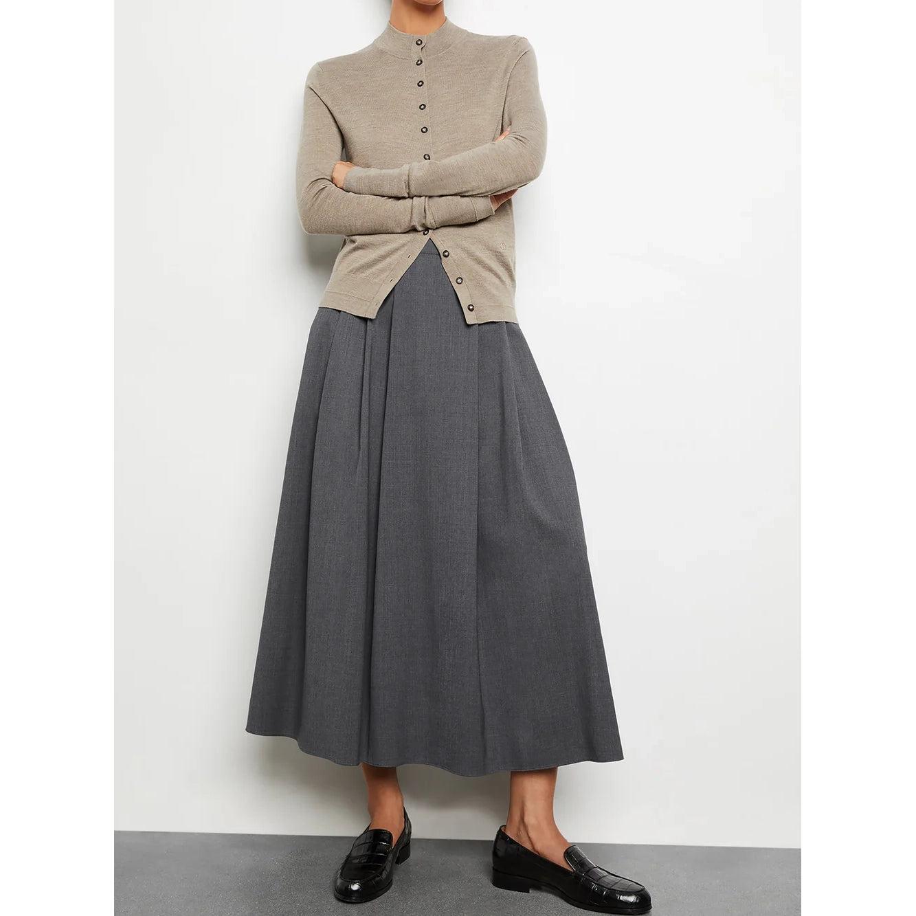 Maria McManus Pleated Skirt in Grey, size Large