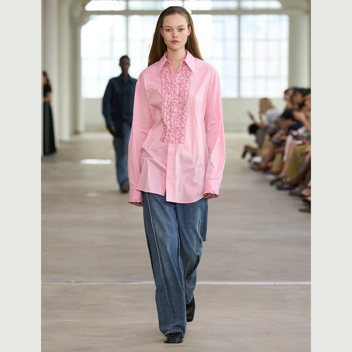 Tibi Lightweight Cotton/Nylon Easy Tuxedo Shirt in Pink, size Small