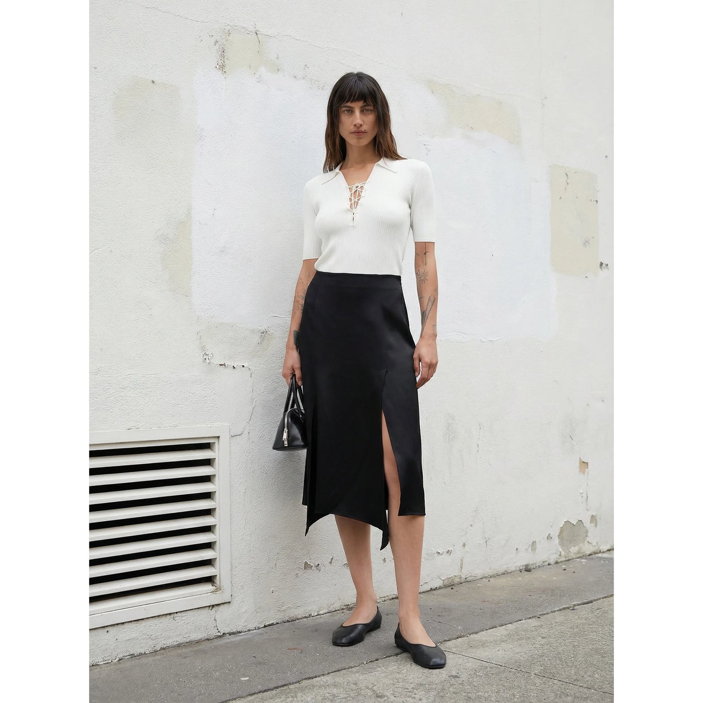 44OME Satin Skirt in Black, size Medium (fits size Small)