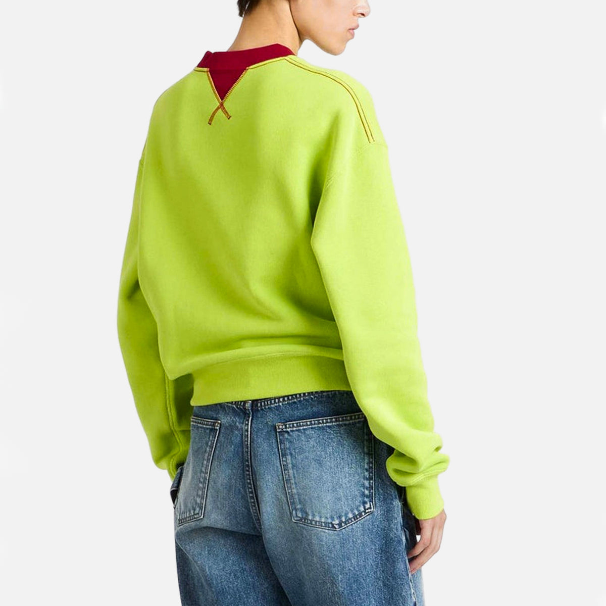J.W. Anderson Contrast Collar Sweatshirt in Lime/Red, size XS