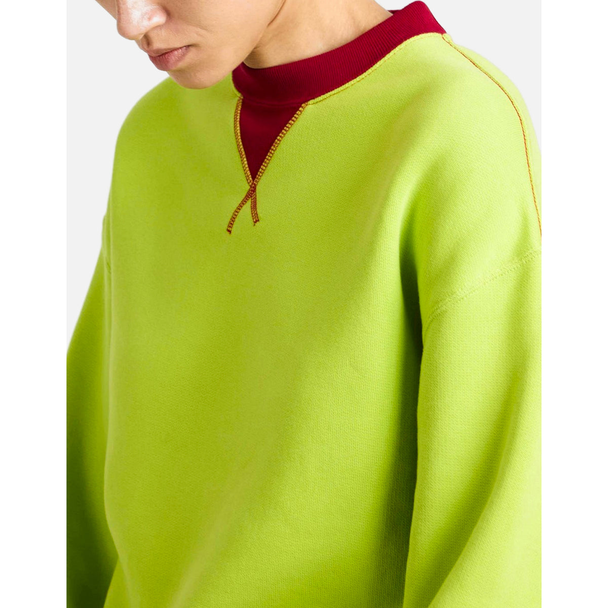 J.W. Anderson Contrast Collar Sweatshirt in Lime/Red, size XS