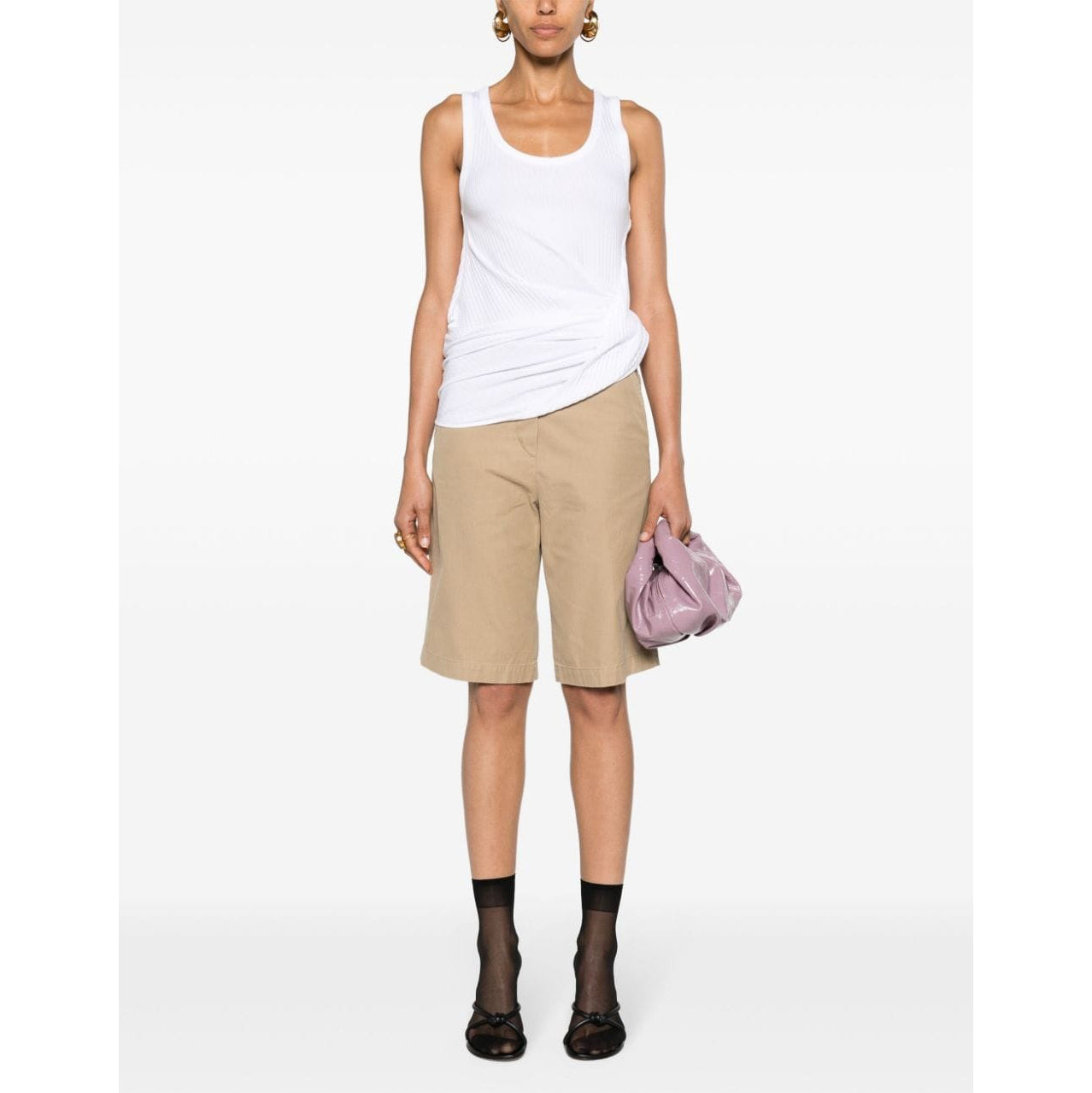 Dries Van Noten "Hoga" Asymmetrical Ribbed Tank in White, size large