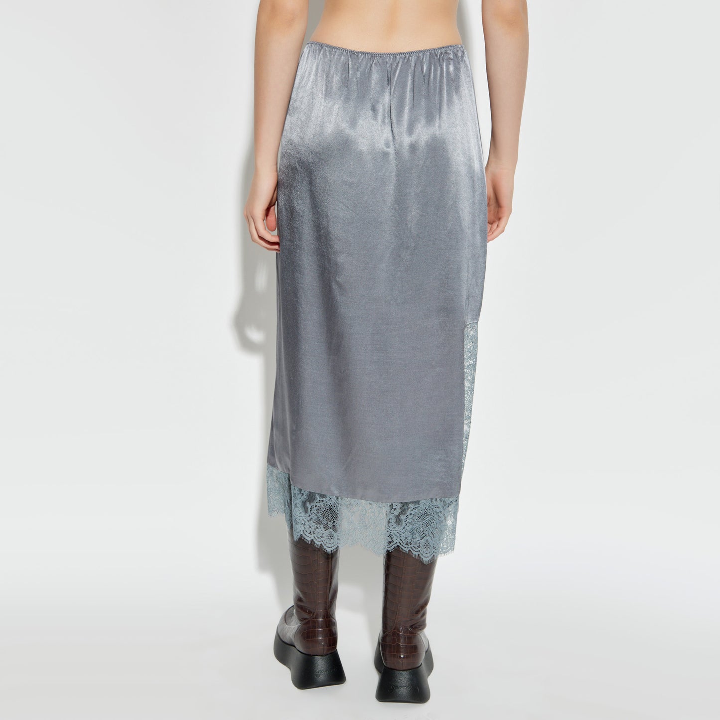Munthe "Ravin" Slip Skirt w Lace in Grey, size 34