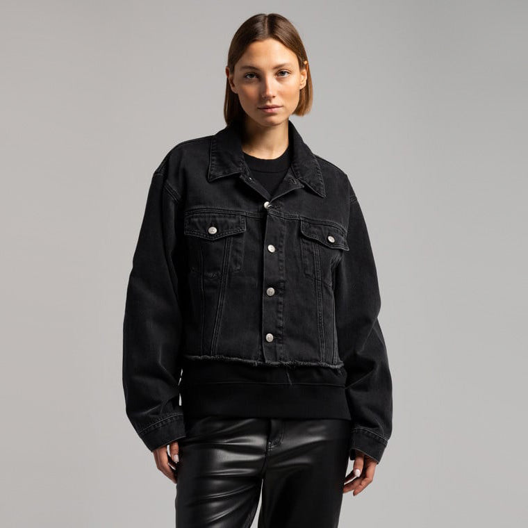 MM6 Maison Margiela Cropped Denim Jacket in Black, size 36