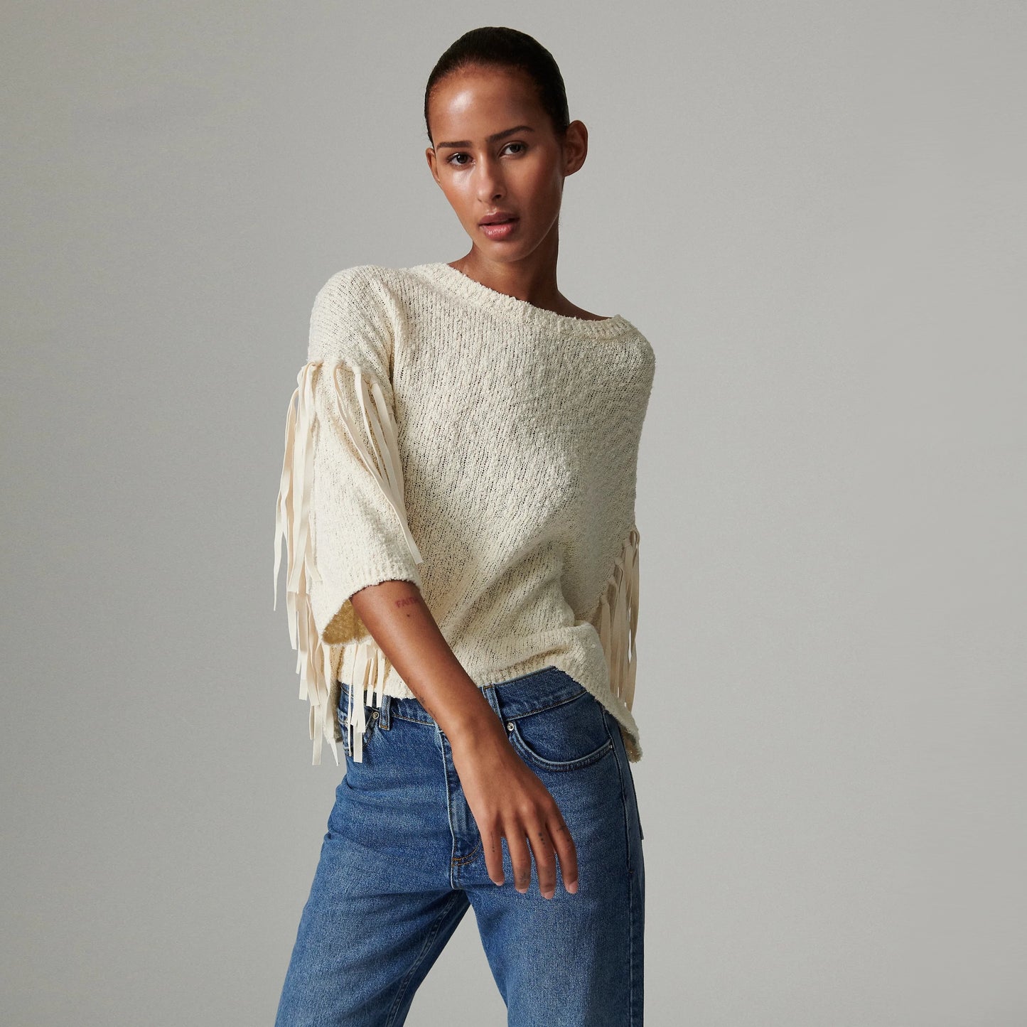 DAY Birger et Mikkelsen "Baptiste" Knit with Fringe in Ivory, size XS
