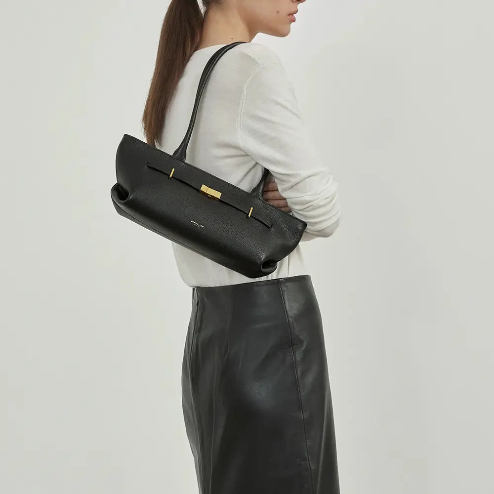DeMellier "The New York" Shoulder Bag in Black Grained Leather