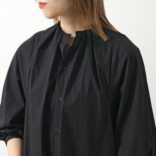 MM6 Gathered Neck Poplin Shirt Dress in Black, size 36 (fits XS/S)