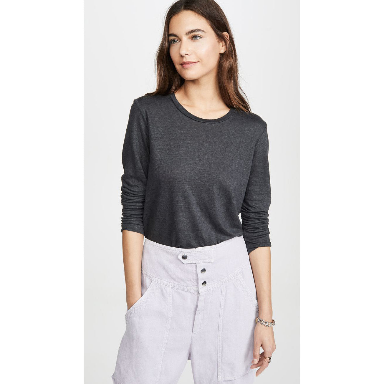 Isabel Marant Etoile Grey Linen Long Sleeve T-Shirt, size XS