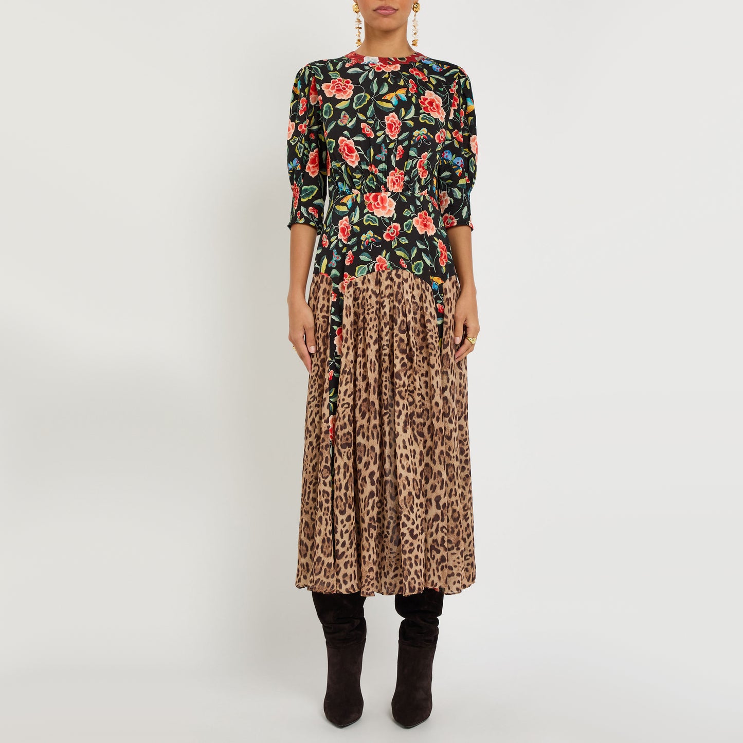 RIXO "Meg" Printed Crepe Dress in Floral/Leopard, size Small