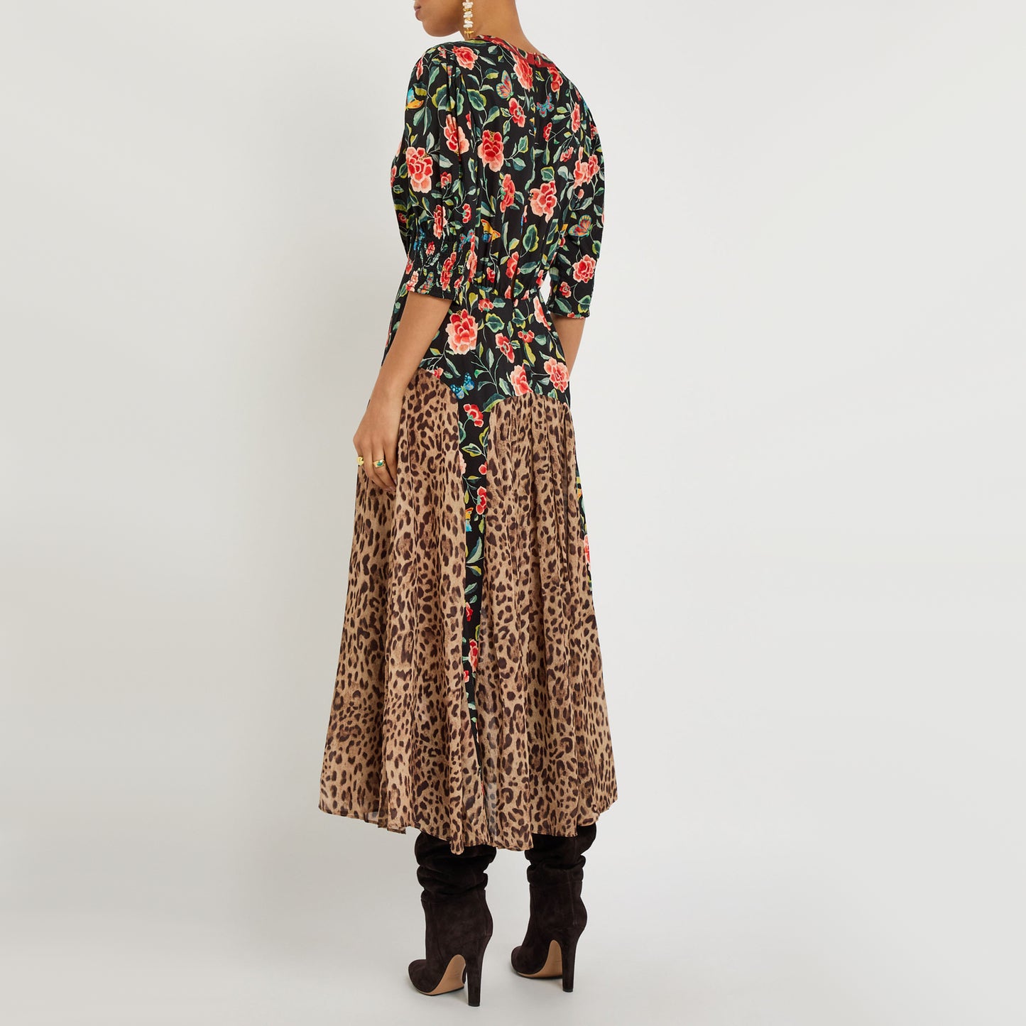 RIXO "Meg" Printed Crepe Dress in Floral/Leopard, size Small