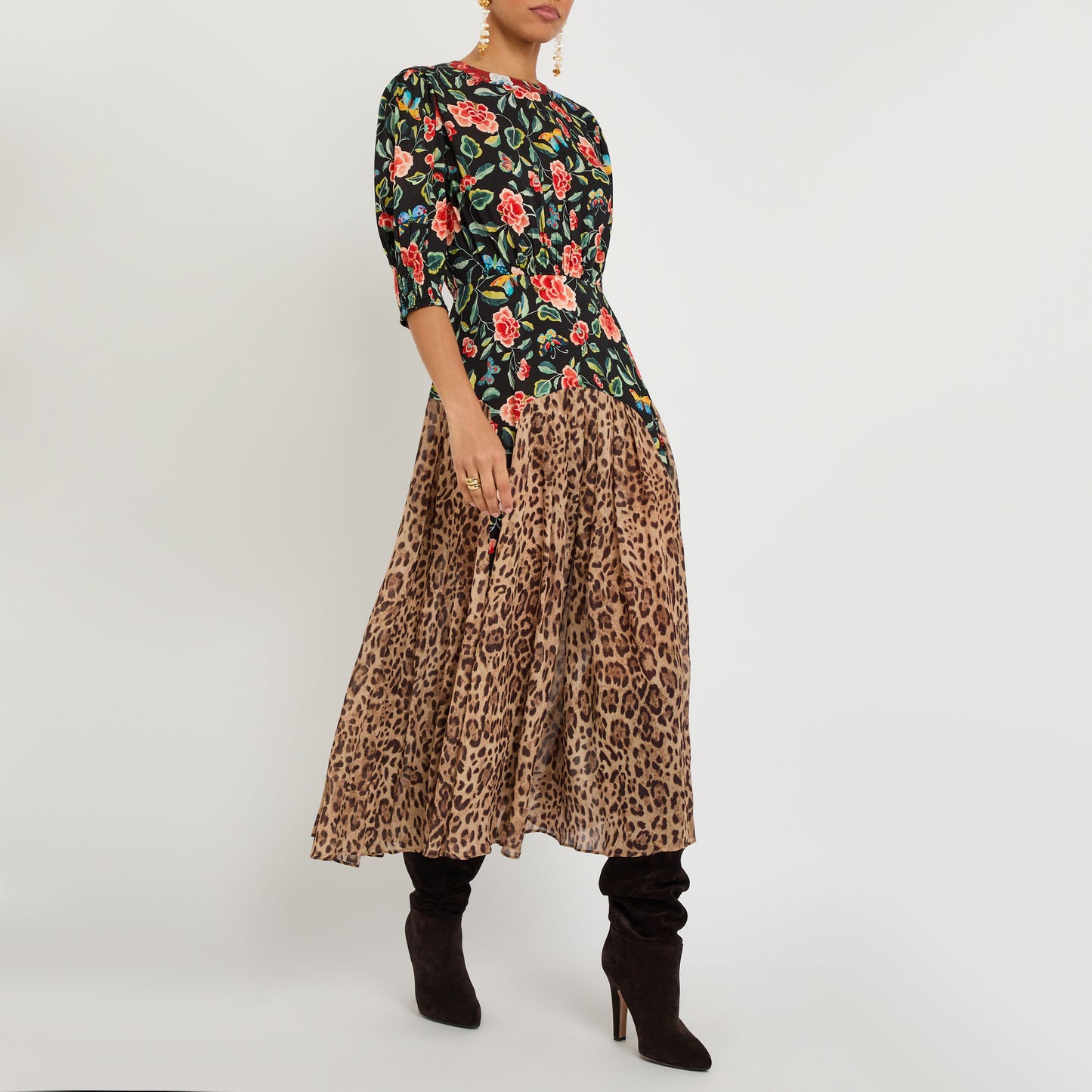 RIXO "Meg" Printed Crepe Dress in Floral/Leopard, size Small