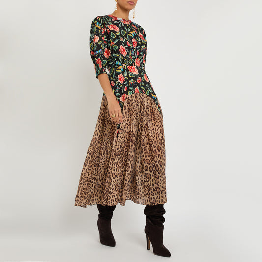 RIXO "Meg" Printed Crepe Dress in Floral/Leopard, size Small