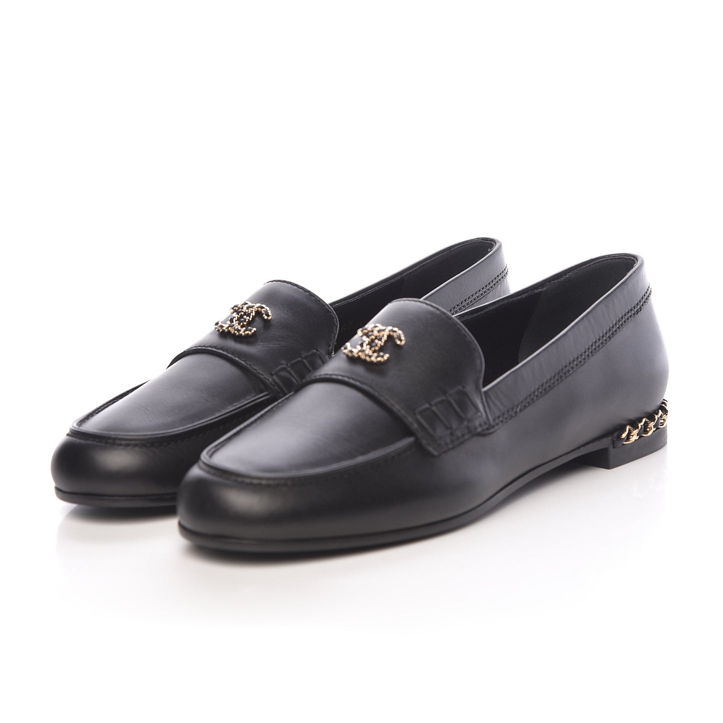 Chanel CC Chain Moccasin Loafers in Black, size 38