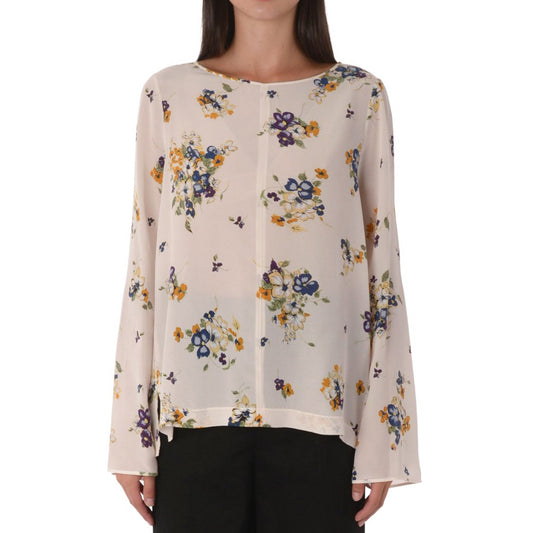 Forte.Forte Floral Long Sleeve Silk Blouse in Ivory, size "0" (fits XS/S)