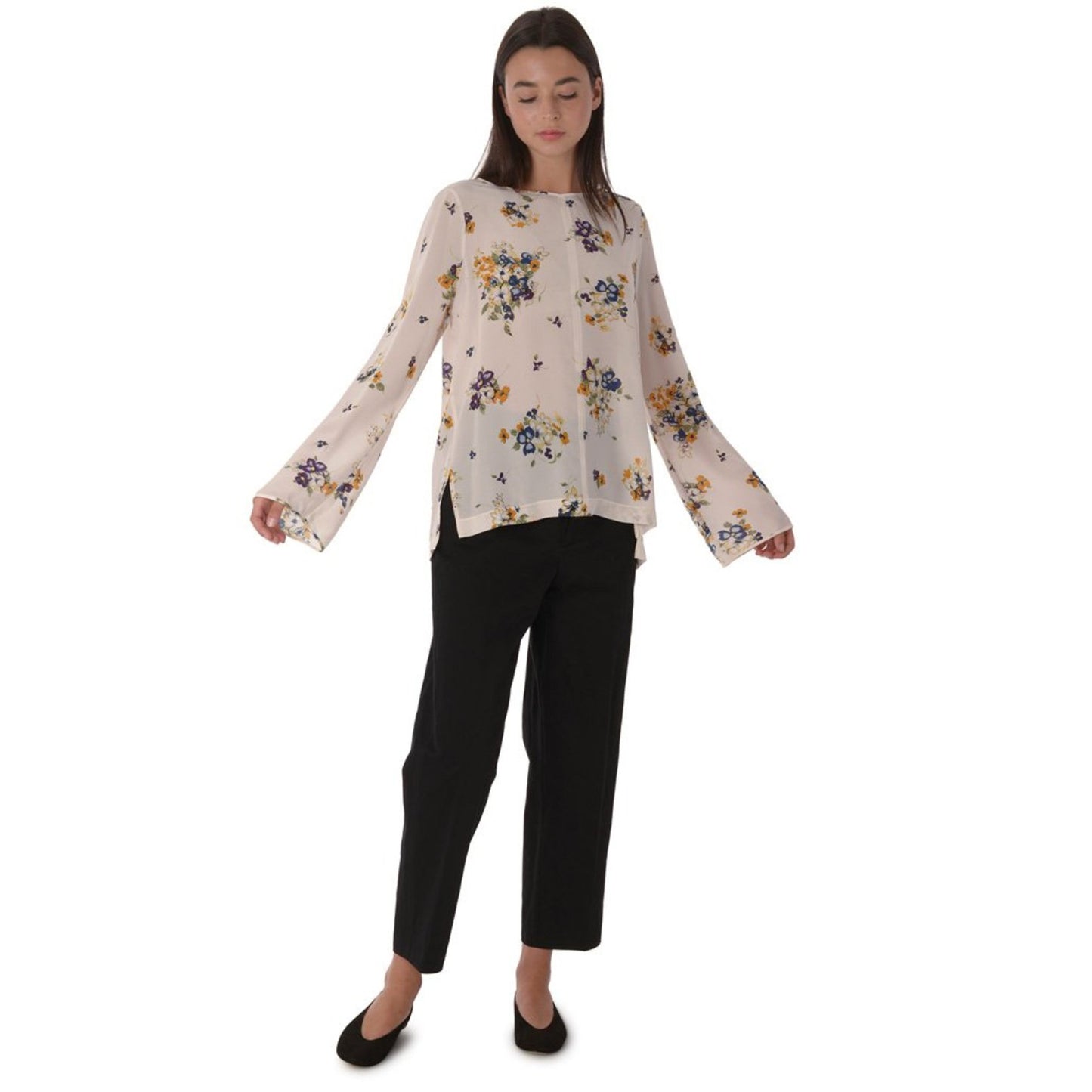 Forte.Forte Floral Long Sleeve Silk Blouse in Ivory, size "0" (fits XS/S)