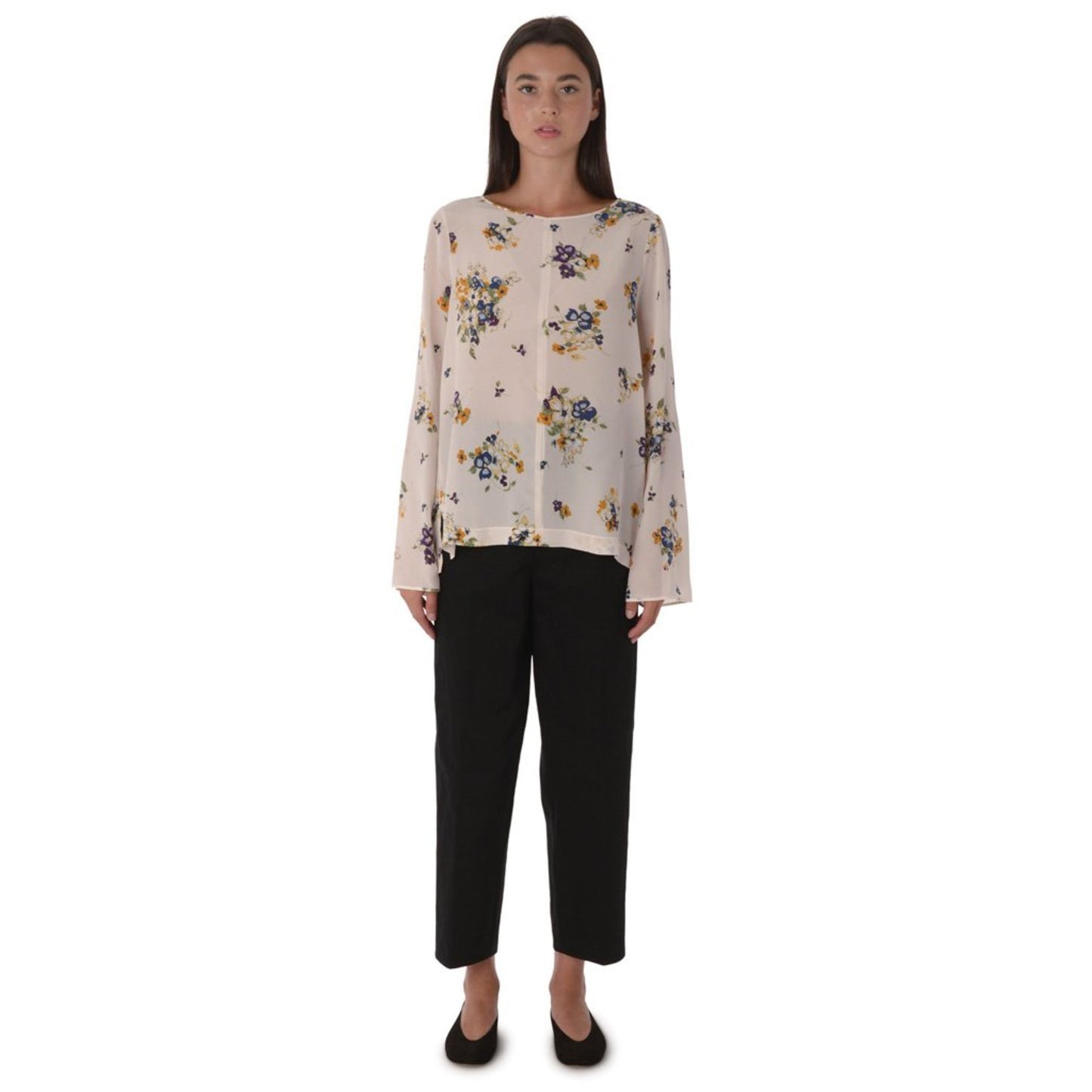 Forte.Forte Floral Long Sleeve Silk Blouse in Ivory, size "0" (fits XS/S)