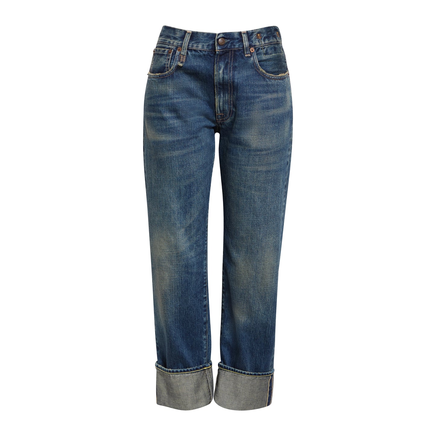 R13 *Limited Edition* Cuffed Boyfriend Jean in Adelaide Selvedge Blue, size 26