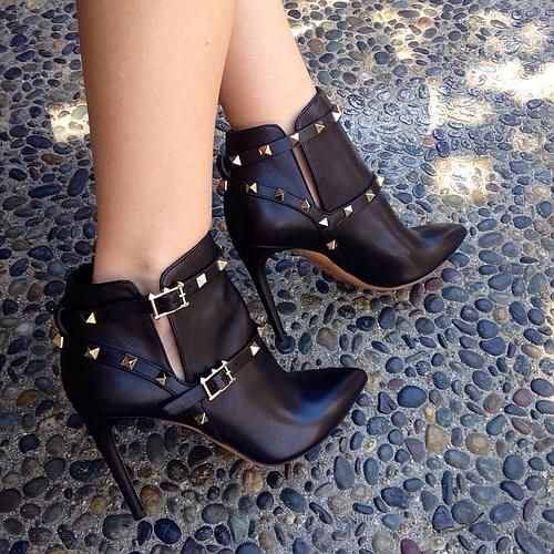 Botte en cuir noir Rockstud Valentino 100 mm, taille 37