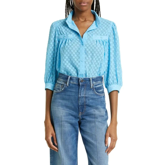 Smythe Shirred Pocket Top in Topaz, size Small