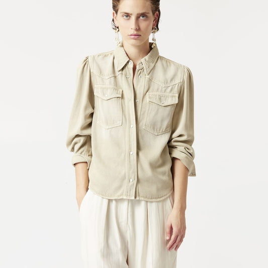 Isabel Marant Etoile "Tahisli" Western Shirt in Beige, size 38 (fits size small)