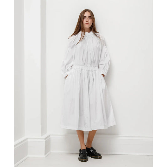 Comme des Garcons Gathered Poplin Dress in White, size XS