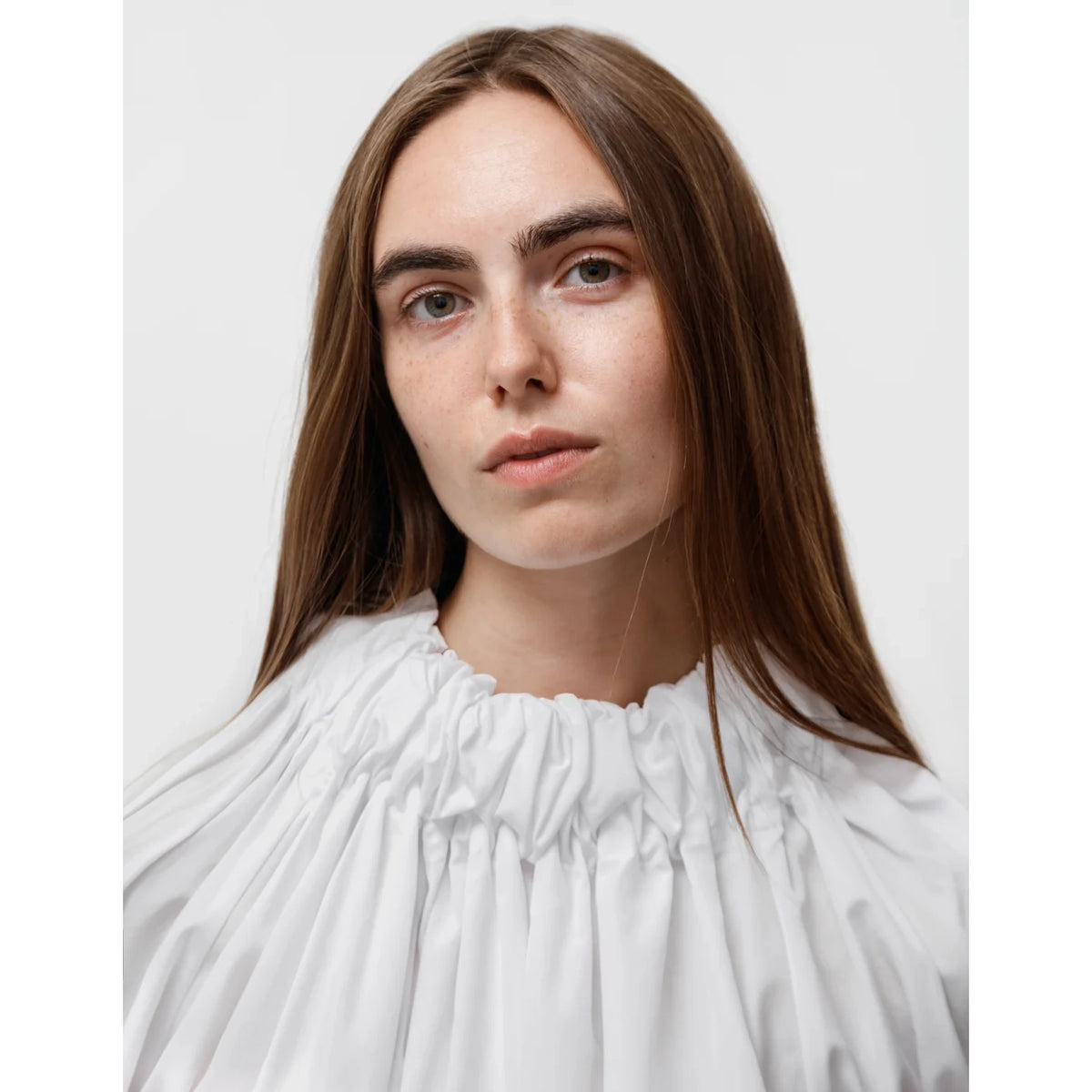 Comme des Garcons Gathered Poplin Dress in White, size XS