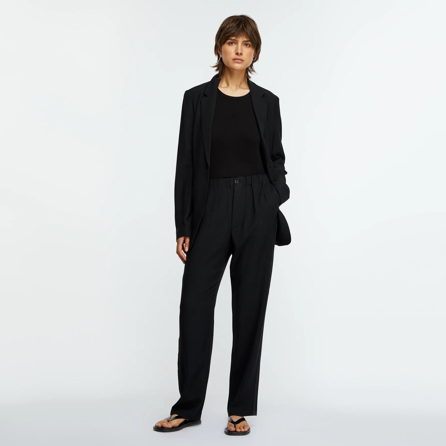 6397 Crepe Tuxedo Pants in Black, size Large