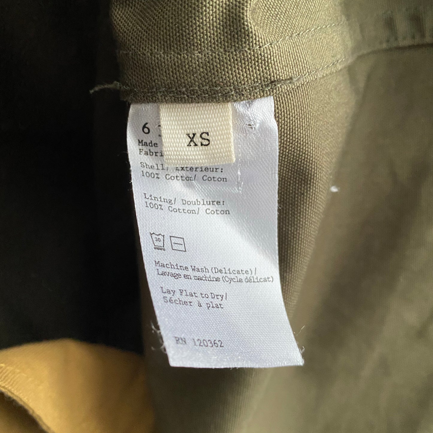 6397 Canvas Pea Coat in Army, size XS (fits oversize - like a Medium)