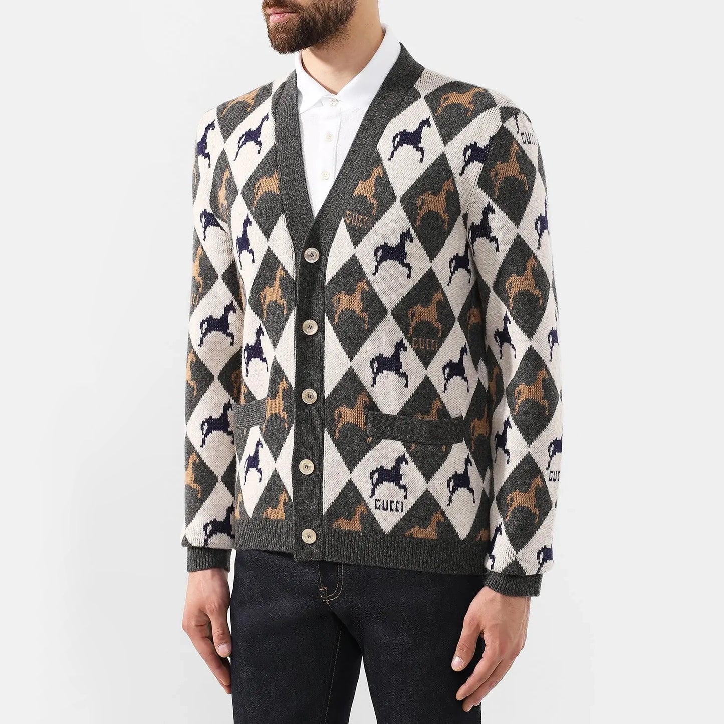 ** MENS ** Gucci Argyle Cardigan in Grey, size Large