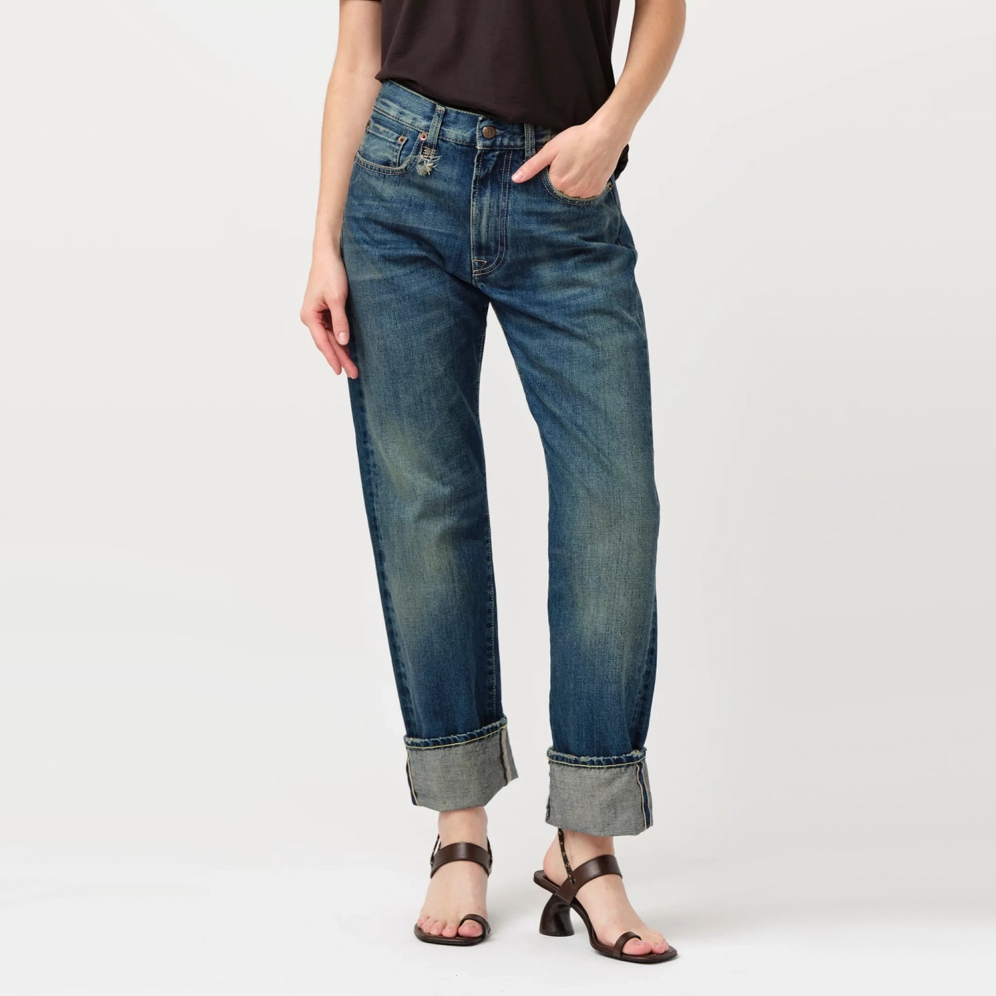 R13 *Limited Edition* Cuffed Boyfriend Jean in Adelaide Selvedge Blue, size 26