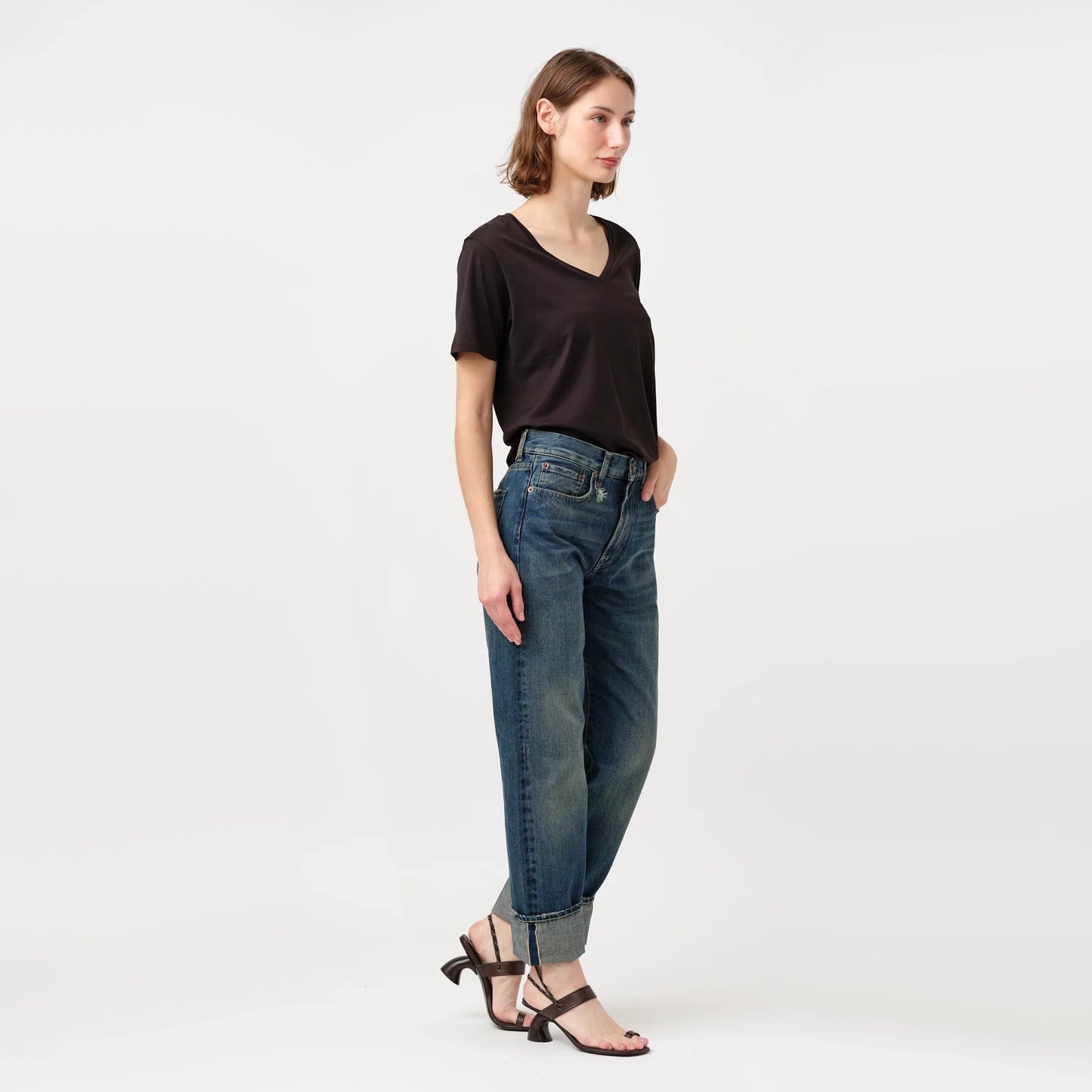 R13 *Limited Edition* Cuffed Boyfriend Jean in Adelaide Selvedge Blue, size 26