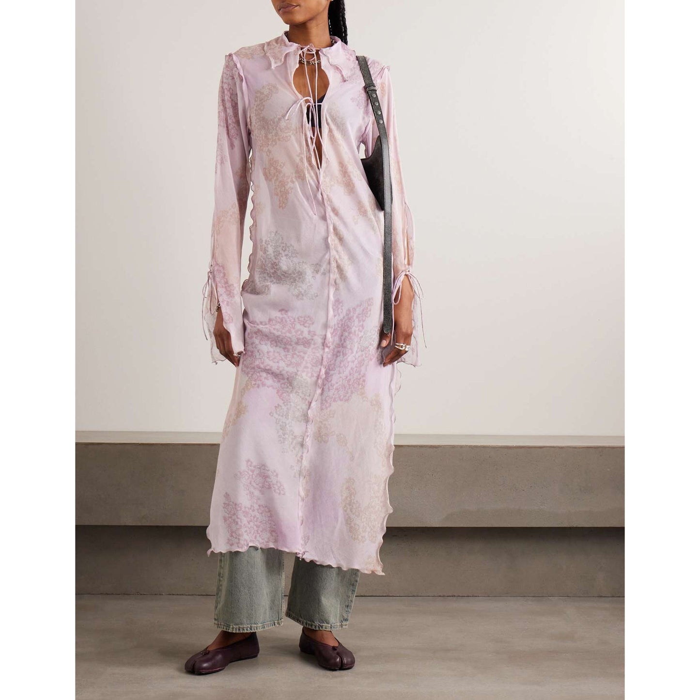 Acne Studios Chiffon Printed Maxi Dress in Pink, size 34