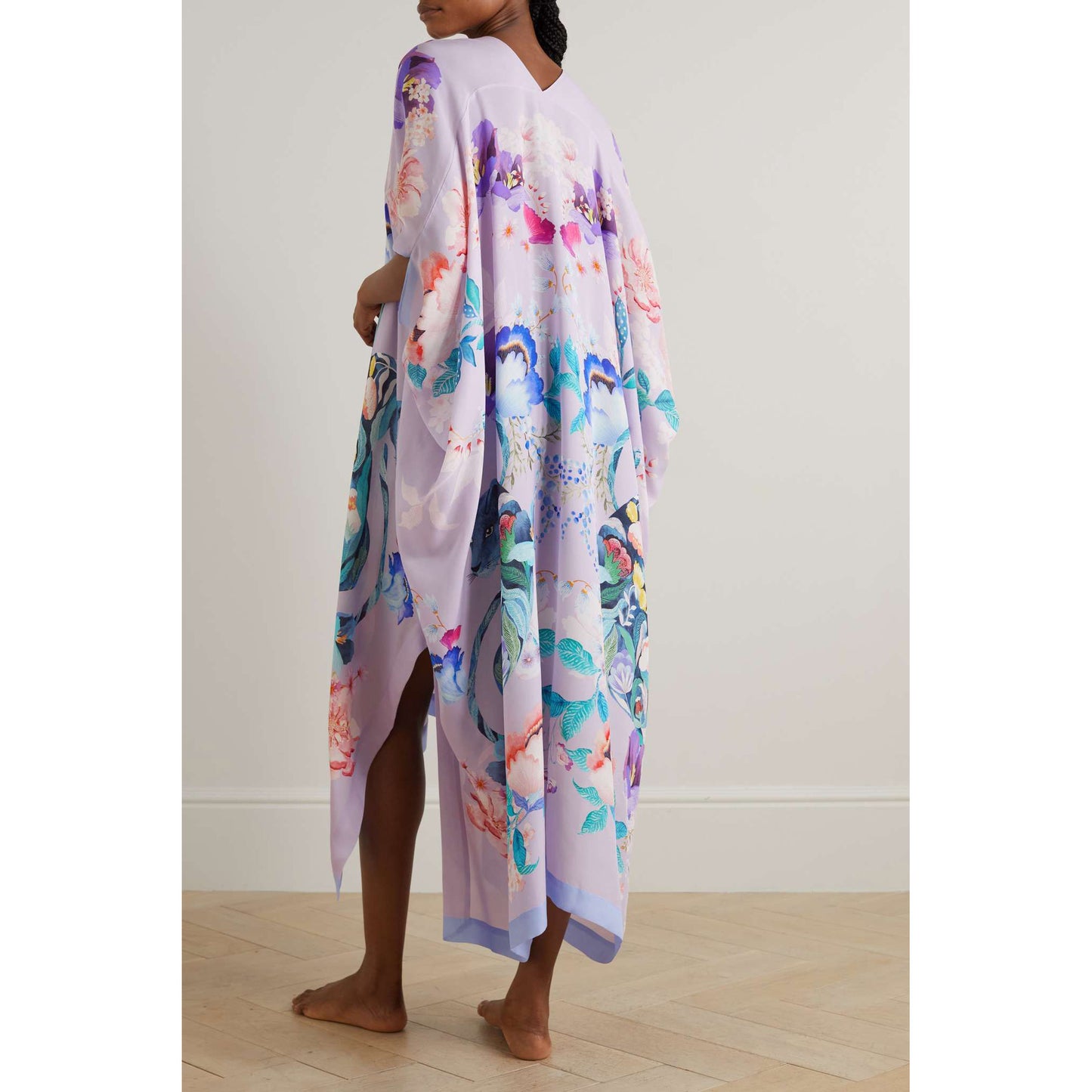 MENG Printed Silk Kaftan in Lilac, One Size Only