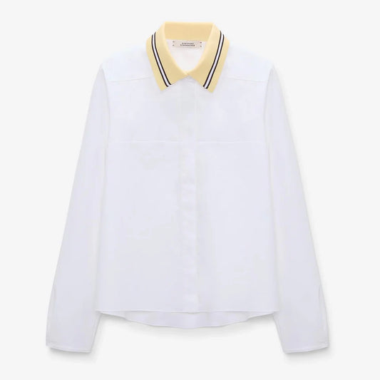 Dorothee Schumacher Poplin Shirt with Knit Collar, size "2" (Size Small)