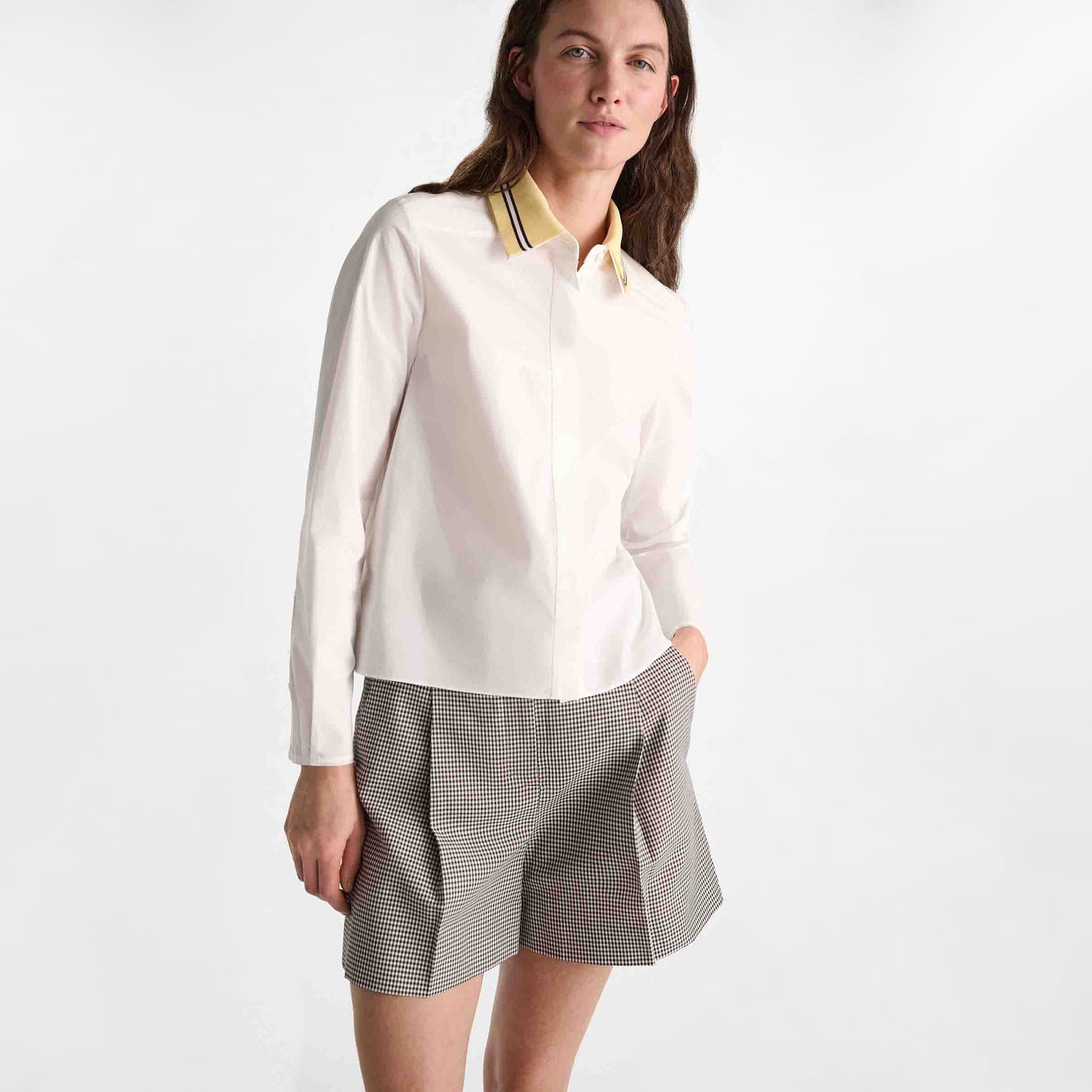 Dorothee Schumacher Poplin Shirt with Knit Collar, size "2" (Size Small)