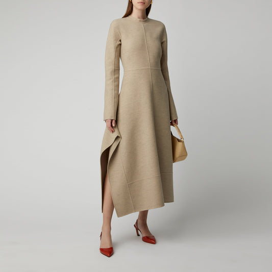 Robe en laine beige structurée Jil Sander « LEVEN », taille 34 (convient à une taille 4/6)