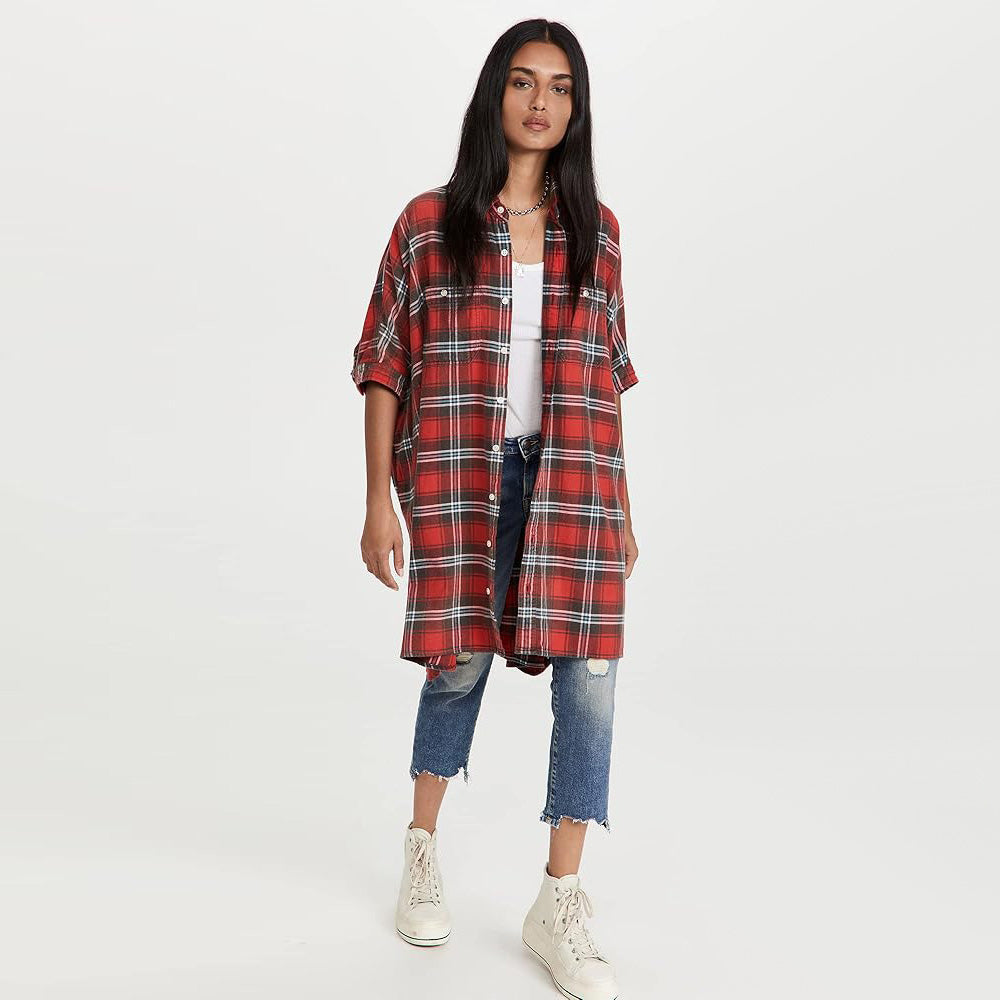 R13 Oversize Plaid Shirtdress in Red, size XXS (fits oversize)