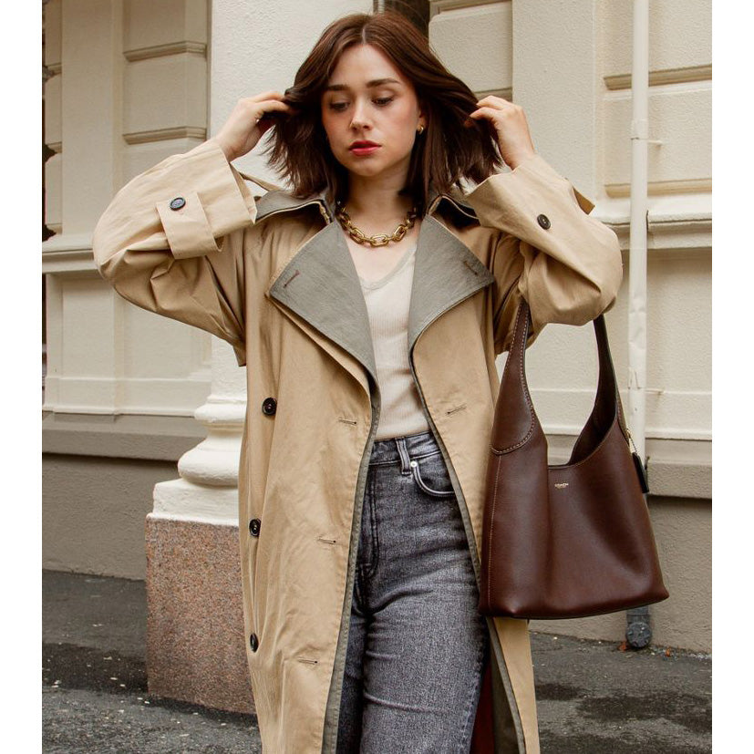 COS Layered Double-Breasted Trench Coat in Tan, size XS (Fits XS/S)