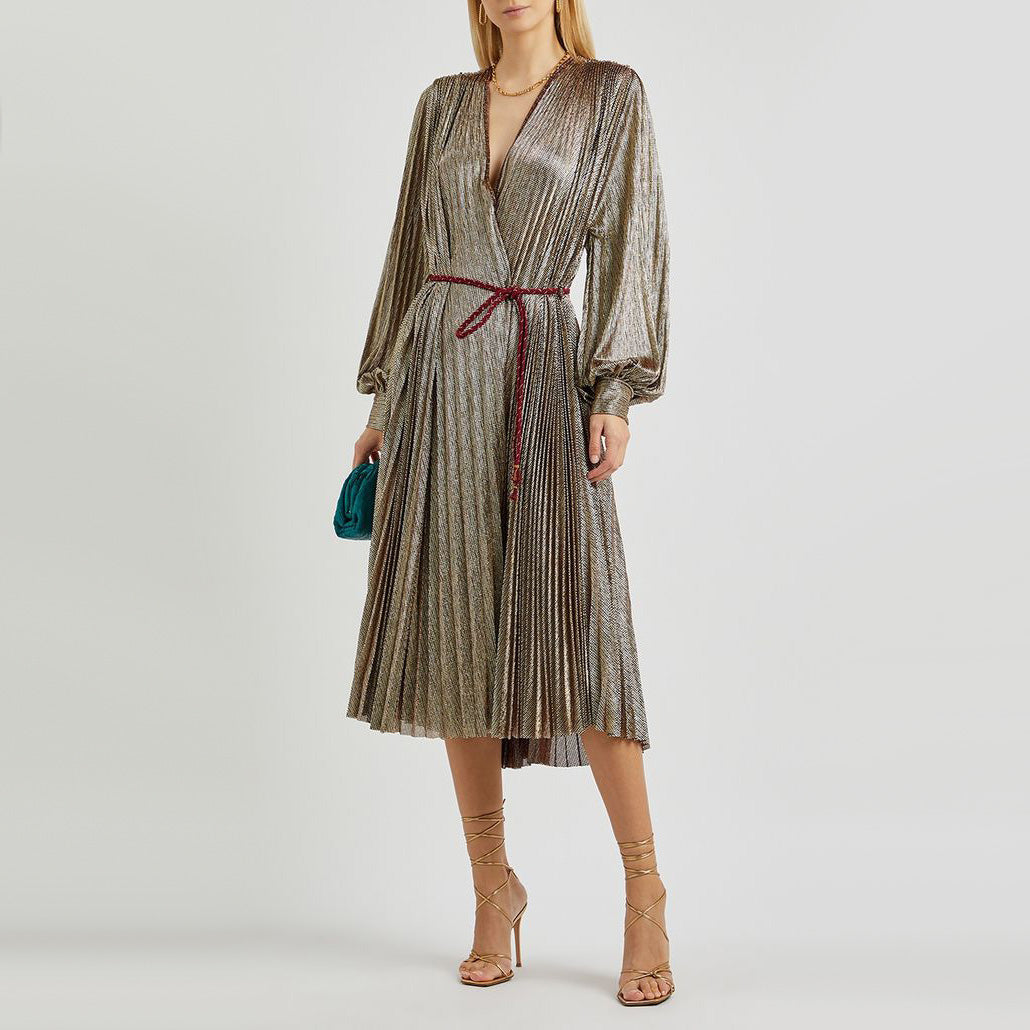 Forte_Forte Pleated Lame Dress in "Platino", size 0 (Fits XS/S)