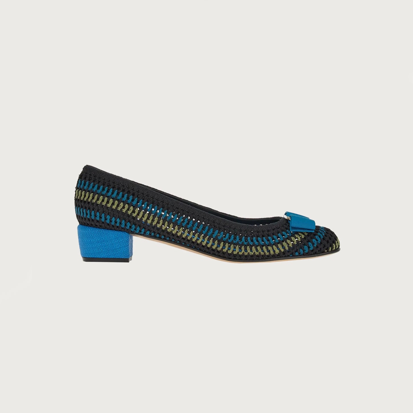Ferragamo Vara Bow Pumps in Multicolour Crochet, size 7.5