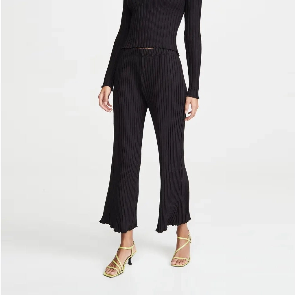 Simon Miller Ribbed Knit Crop Flare Pants in Black, size XS