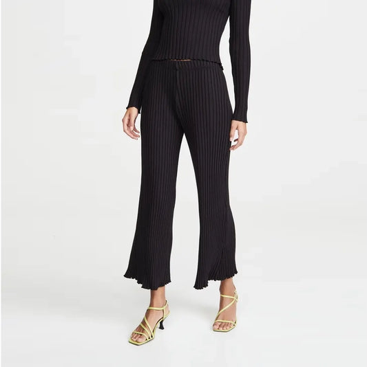 Simon Miller Ribbed Knit Crop Flare Pants in Black, size XS