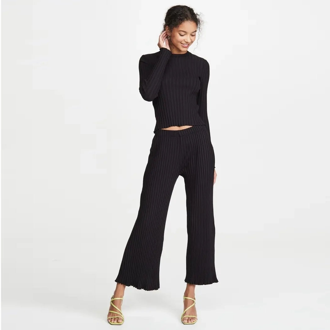 Simon Miller Ribbed Knit Crop Flare Pants in Black, size XS